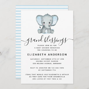 Invitation Grand-mère de l'éléphant bleu au Baby shower