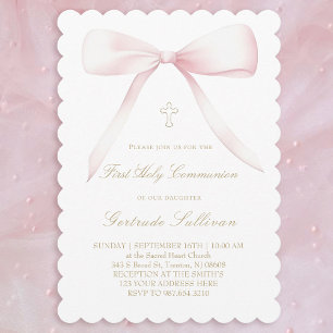 Invitation grand nœud rose   Première Communion