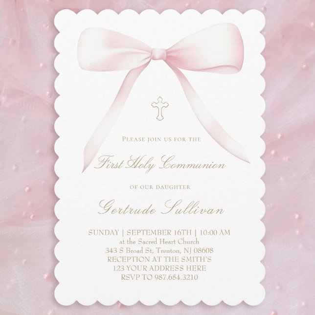 Invitation grand nœud rose | Première Communion (Créateur téléchargé)