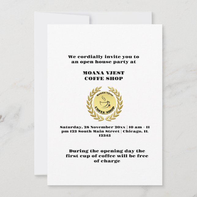 Invitation Grand Ouverture Café House (Devant)