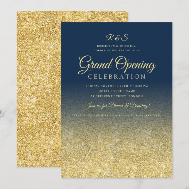 Invitation Grand ouverture d'entreprise Gold Glam Parties sci (Devant / Derrière)