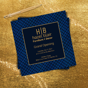 Invitation Grand ouverture des affaires Gold Monogramme Carré