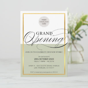 Invitation GRAND OUVERTURE logo d'entreprise moderne sauge or