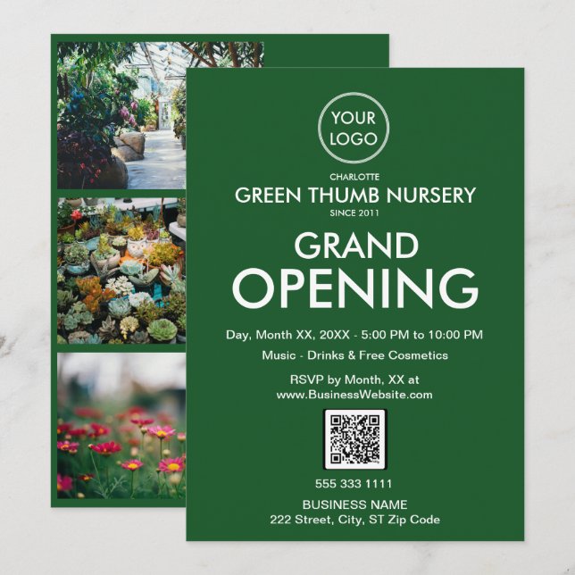 Invitation Grand Ouverture Moderne Green Business Logo Code Q (Devant / Derrière)