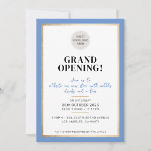 Invitation GRAND OUVERTURE moderne logo minimal bleu cornflow