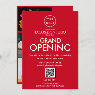 Invitation Grand Ouverture moderne Red Business Logo Code QR
