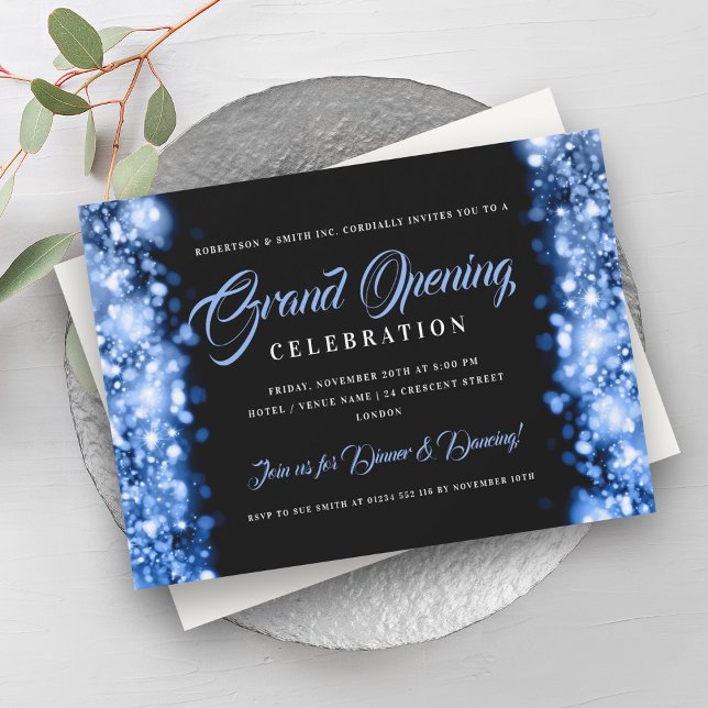 Invitation Grand ouverture officielle de l'entreprise (Formal Corporate Grand Opening Navy Lights Invitation)