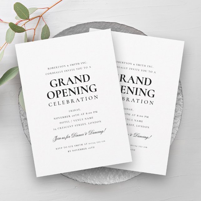 Invitation Grand ouverture officielle de l'entreprise Noir et (Formal Corporate Grand Opening Black & White Invitation)