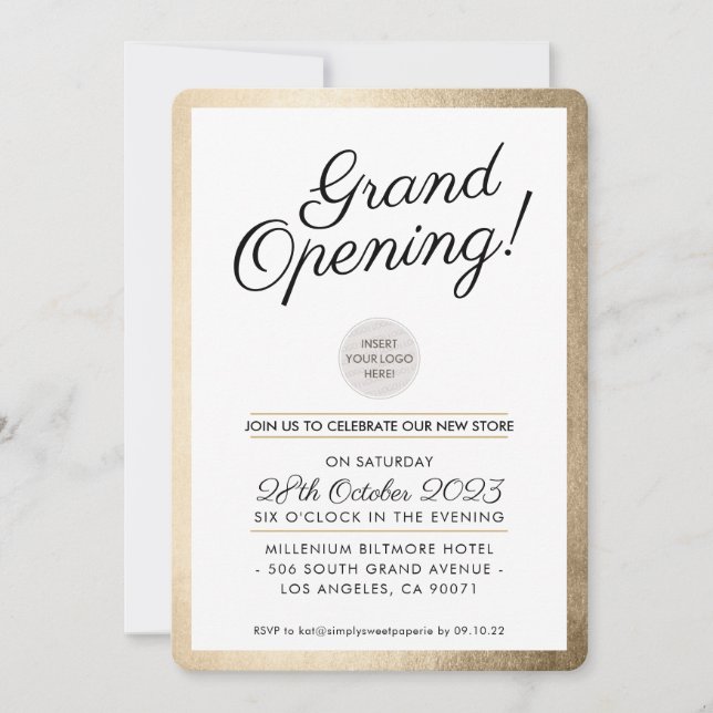 Invitation GRAND OUVERTURE PARTI d'affaires moderne or (Devant)