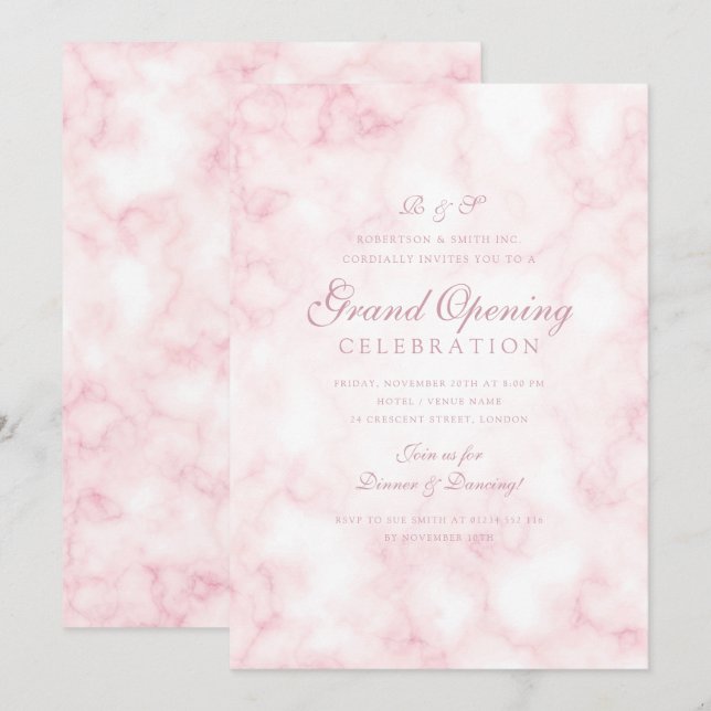 Invitation Grand ouverture rose Gold Marble Blush Corporate (Devant / Derrière)