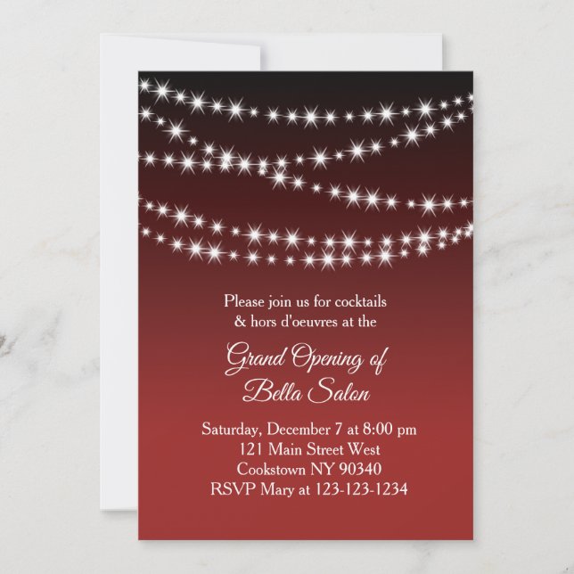Invitation Grand ouverture Twinkle Lights rouge foncé (Devant)