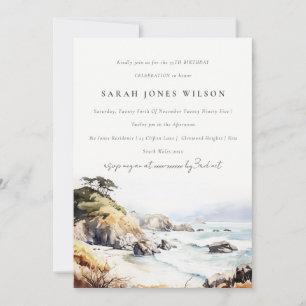 Invitation Grand paysage aquarelle d'anniversaire Big Sur Cal