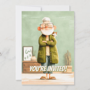 Invitation Grand-père de charme et son chat