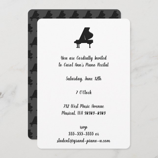 Invitation Grand Piano Considérant Répéter Élégant (Devant / Derrière)