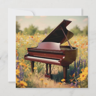 Invitation Grand piano dans un champ floral