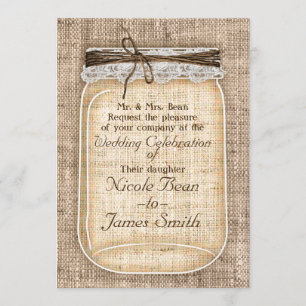 Invitation Grand pot Mason avec Burlap & Dentelle Mariage rus