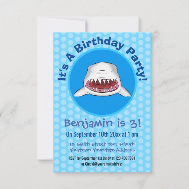 Invitation Grand requin blanc moyen dessin animé (Devant)