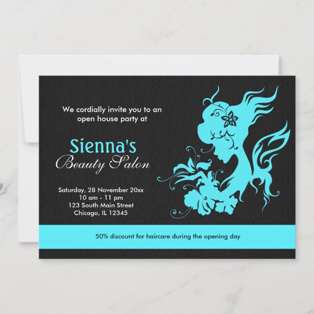 Invitation Grand Salon de Beauté (Turquoise) (Devant)