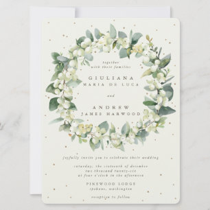 Invitation Grande crème Snowberry + Eucalyptus Wreath Mariage