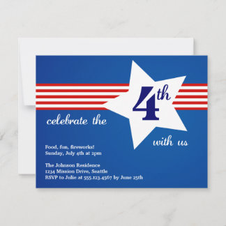 Invitation Grande étoile juillet 4 bandes fête de l'indépenda