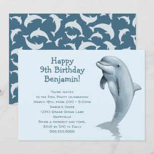 Invitation Grande fête d'anniversaire pour enfants Dauphin 