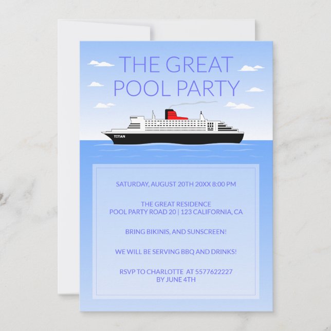 Invitation Grande fête de la piscine (Devant)