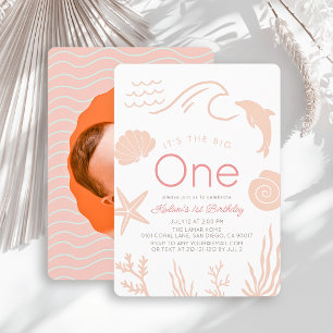 Invitation Grande Fille Rose Vague Photo 1er Anniversaire