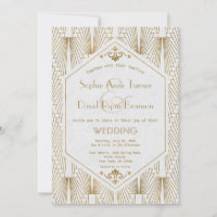 Grande Gatsby Art Déco Gold White Wedding Invitati