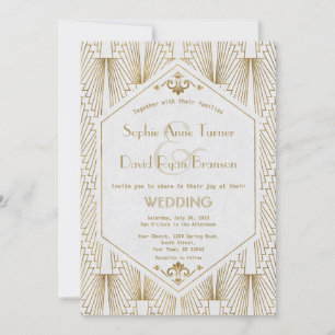 Invitation Grande Gatsby Art Déco Gold White Wedding Invitati