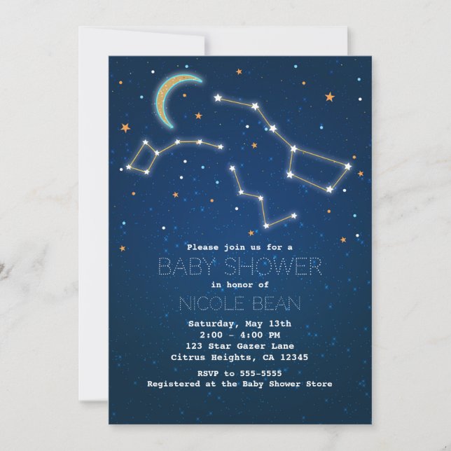 Invitation Grande Ourse Observation des Étoiles Baby Shower C (Devant)