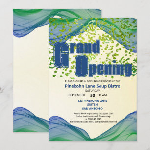 Invitation Grande ouverture Bleu Vagues de bordure verte