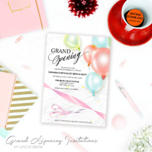 Invitation Grande ouverture Coupe du ruban de ballons colorés