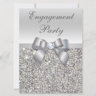 Invitation Grande Partie Engagement Faux Silver Sequins Bow
