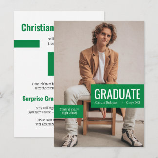 Invitation Grande photo avec des blocs de Green Graduation