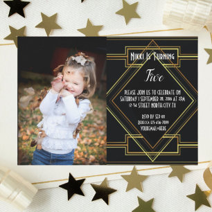 Invitation grande porte en noir et or photo fête d'anniversai