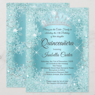 Invitation Grande Quinceanera Turquoise Flocon de neige Wonde