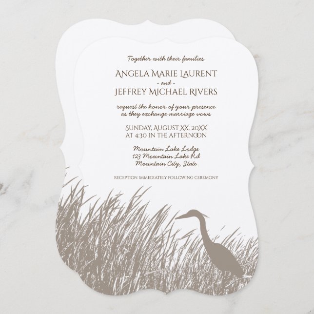 Invitation Grande silhouette de Héron Bleu mariage rustique (Devant / Derrière)