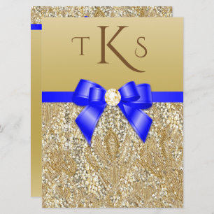 Invitation Grandes Séquences d'or de Faux Royal Blue Bow Mari