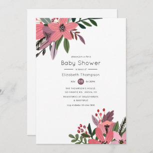 Invitation Grandeur moderne Plum et Baby shower floral rose