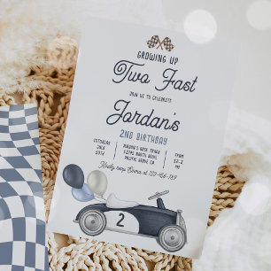 Invitation Grandir deux Fast Blue Race Car 2e anniversaire