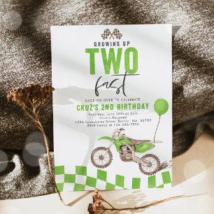 Invitation Grandir Deux Vélo Rapide Vert Dirt Boy Anniversair