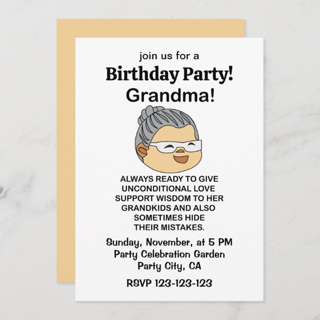 Invitation Grandma Grandmother Birthday Party (Devant / Derrière)
