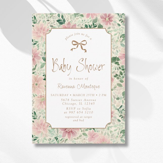 Invitation Grandmillénarisme Blush Sage Anémone Or Fête de Na (Créateur téléchargé)