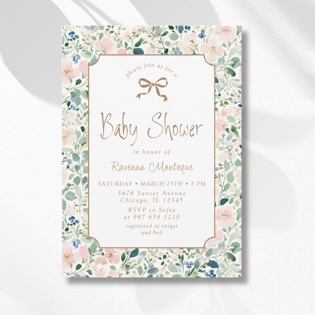 Invitation Grandmillénariste Fête de Bébé Fleurs Roses Navy O (Créateur téléchargé)