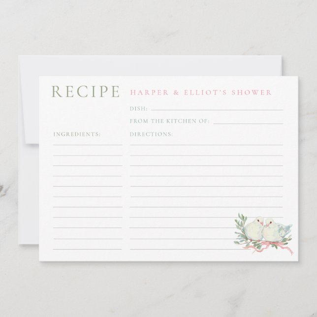Invitation Grandmillenial Love Birds Shower Recipe Card (Devant)