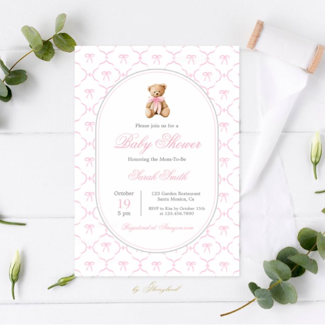 Invitation Grandmillennial Bow Baby shower Girl (Créateur téléchargé)