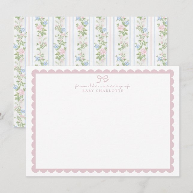 Invitation Grandmillennial Floral Nursery Stationery card (Devant / Derrière)