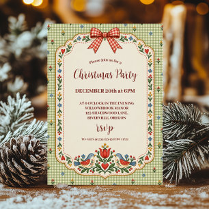 Invitation Grandmillennial Gingham Art Populaire de Noël