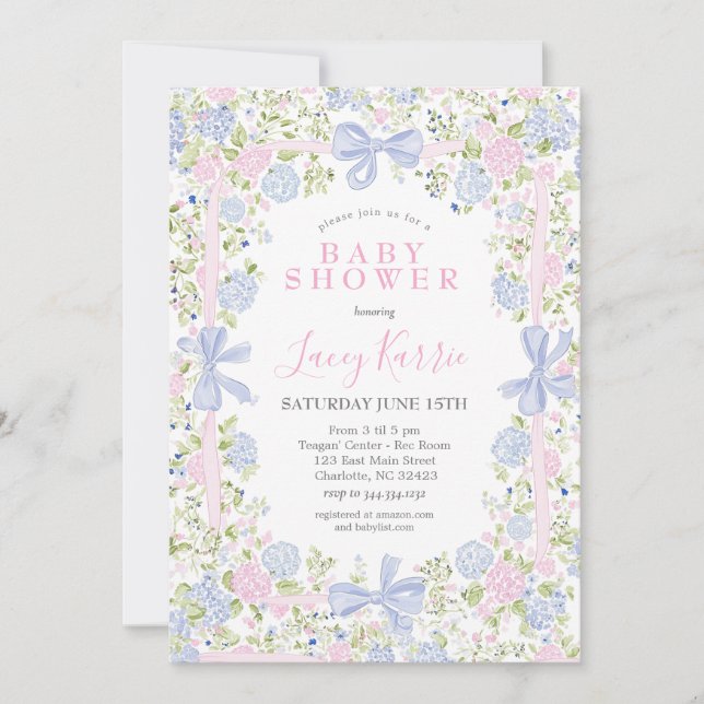 Invitation Grandmillennial Pink and Blue baby shower invite (Devant)