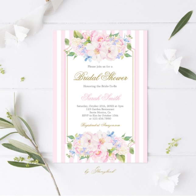 Invitation Grandmillennial Rose Rayé Baby Shower  (Créateur téléchargé)
